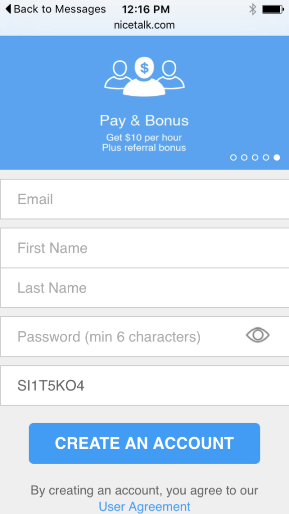 NiceTalk App sign up
